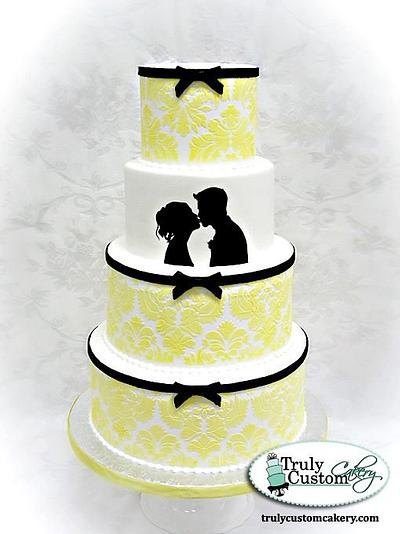 Black and Yellow Damask Wedding Cake - Cake by TrulyCustom