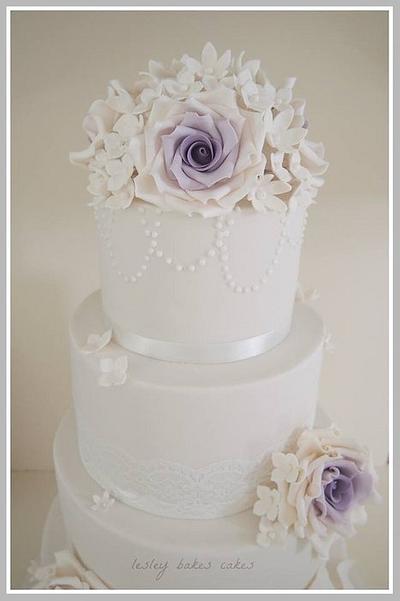 purple ombré rose wedding cake - Cake by lesleybakescakes