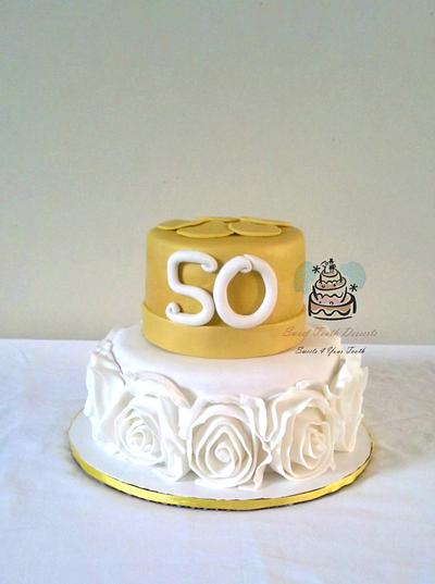 Cream and Gold Ruffle Rose 50th Birthday Cake - Cake by Carsedra Glass