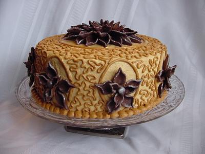 Chocolate flower with cornelli lace - Cake by horsecountrycakes