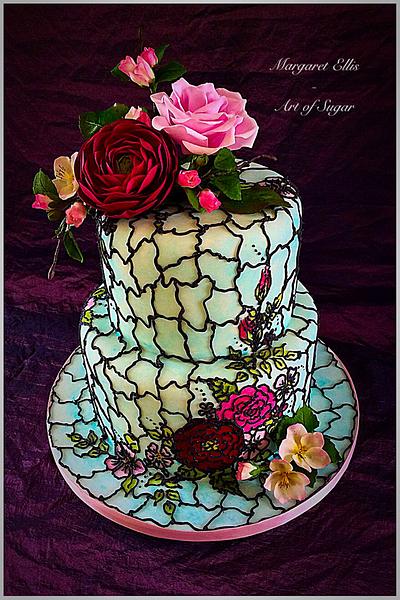Stained glass with flowers  - Cake by Margaret Ellis - Art of Sugar