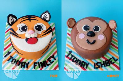 Tiger and Monkey twins - Cake by Wanderlust Cakes