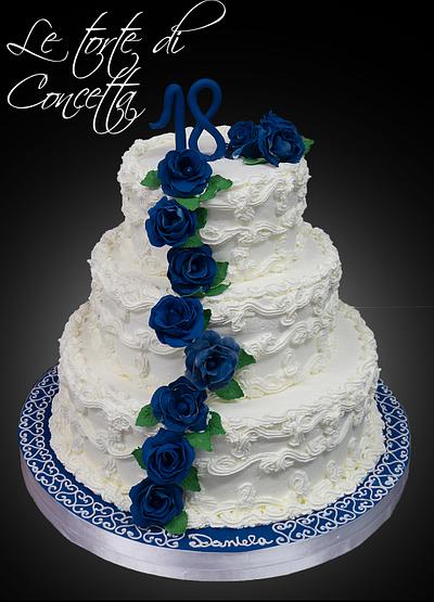 18 years old with blue roses.  - Cake by Concetta Zingale