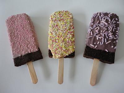 Brownie lolly pops on sticks covered in melted chocolate - Cake by Krumblies Wedding Cakes