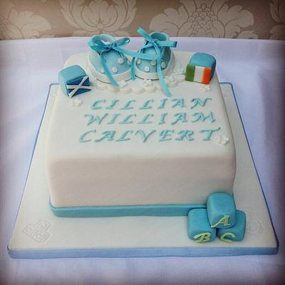 Boys christening cake with booties - Cake by funkyfabcakes