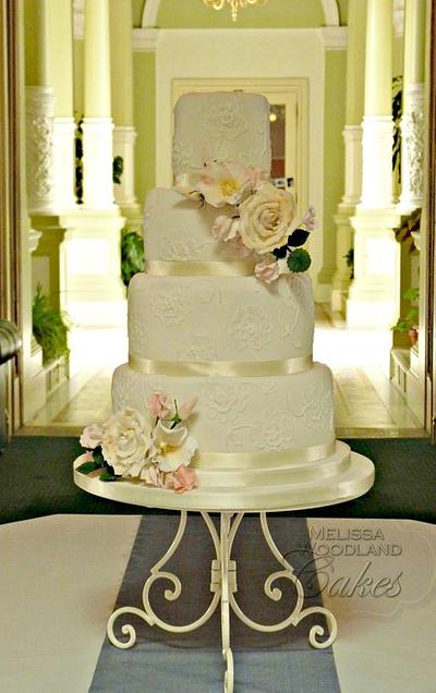 Brush Embroidery and sugar flowers - Cake by Melissa Woodland Cakes