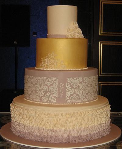 Four Tier Wedding cake in Gold with Frills - Cake by Nadia Zucchelli