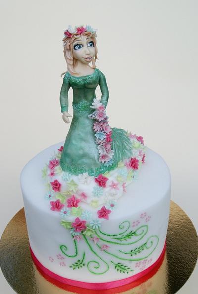 lady in green dress and flowers - Cake by Katarzynka