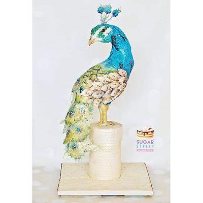 Beaded Peacock - Cake by Sugar Street Studios by Zoe Burmester