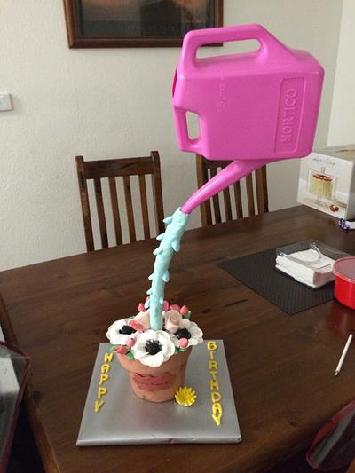 Gravity defying flower pot - Cake by Sandilee