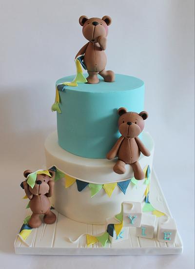 Teddy bear christening cake - Cake by Elaine Boyle....bakemehappy.ie