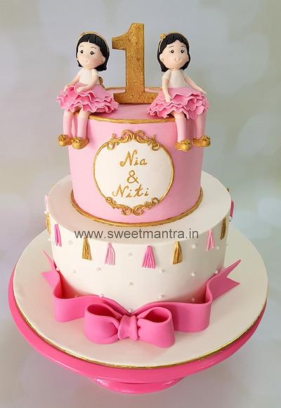 Twin girls 1st birthday cake - Cake by Sweet Mantra Homemade Customized Cakes Pune