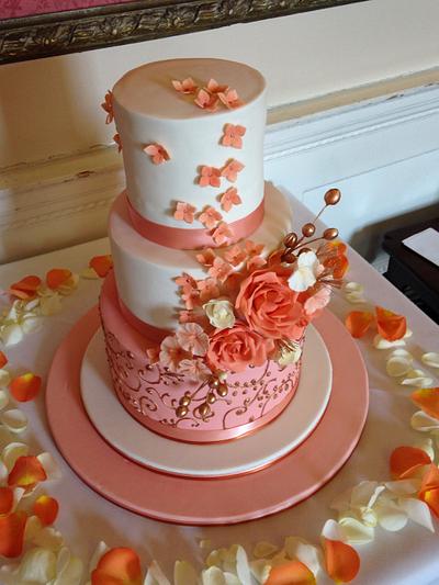 Peach & Bronze Wedding Cake - Cake by S & J Foods