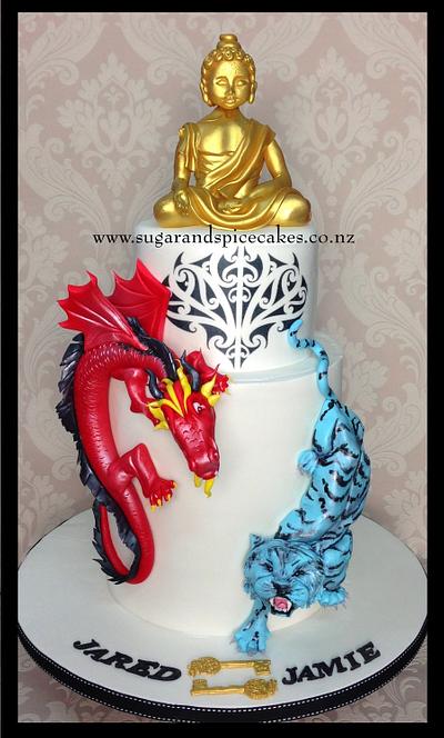Dragon Tiger Yin & Yang Tattoo 21st Cake for twins - Cake by Mel_SugarandSpiceCakes