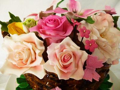 Basket with gum paste flowers - Cake by Gulnaz Mitchell