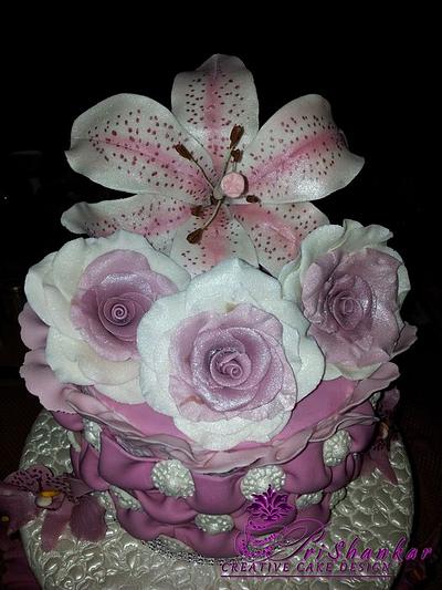 Roses and Lily - Cake by Mary Yogeswaran