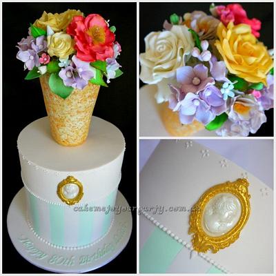 Vase of Flowers Cake (with cameo brooch feature) - Cake by Leah Jeffery- Cake Me To Your Party