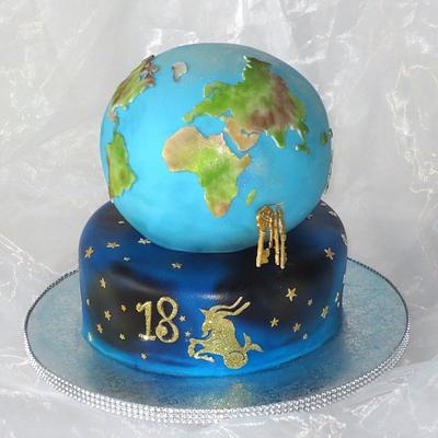 Capricorn on globe with keys to the life - Cake by Eva Kralova