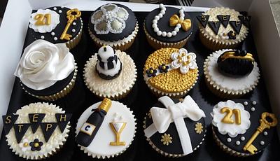 black, white & gold themed 21st birthday cupcakes - Cake by Elaine's Cheerful Colourful Cupcakes