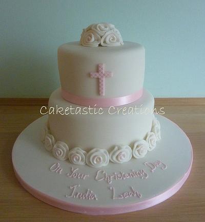 Ribbon Roses Christening Cake - Cake by Caketastic Creations