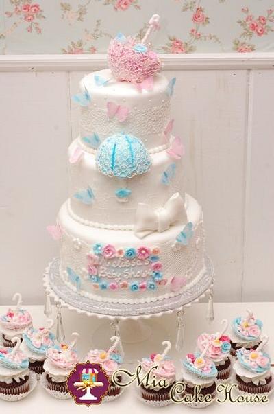 Baby Shower umbrellas cake & cupcakes - Cake by Sheila