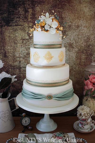 Sage Green and Gold - Cake by Bunty's Wedding Cakes