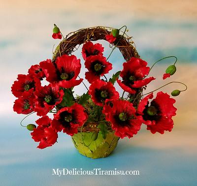 Basket of Sugar Poppies  - Cake by Oksana Krasulya - My Delicious Tiramisu LLC