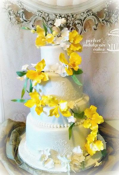 Yellow Orchids Wedding Cake - Cake by Maria Cazarez Cakes and Sugar Art