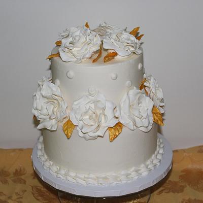 Buttercream with white modeling chocolate roses - Cake by Rosie93095