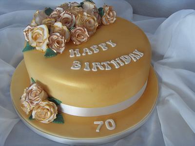Cream & Gold Roses 70th Birthday Cake - Cake by Christine