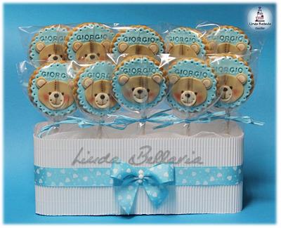 CHRISTENING'S COOKIES WITH TEDDY BEAR - Cake by Linda Bellavia Cake Art