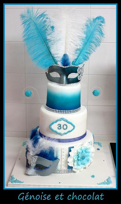 White, blue and silver venetian masked ball cake - Cake by Génoise et chocolat