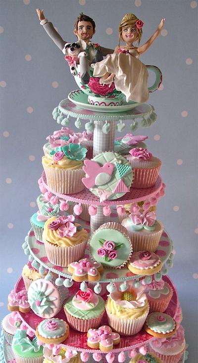 Vintage Cupcake & Cookie Tower - Cake by Lynette Horner