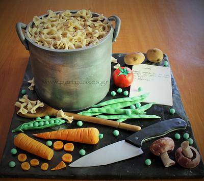 Cooking Pot, Pasta & Veg cake - Cake by Cakes By Samantha (Greece)