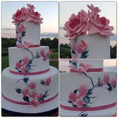 Hand painted rose cake  - Cake by BlossomBakes