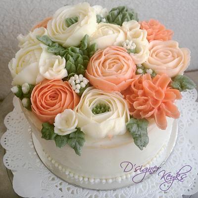 Korean Buttercream Flower - Cake by Phey
