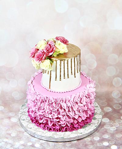 Pink Ombré and gold drip cake  - Cake by soods