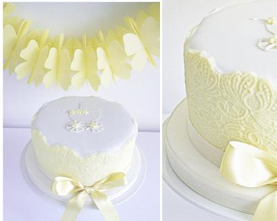 Yellow Lace Baby Shower Cake - Cake by Sugar Ruffles