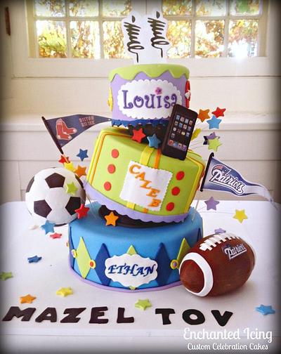 Triplets Bar Mitzvah - Cake by Enchanted Icing