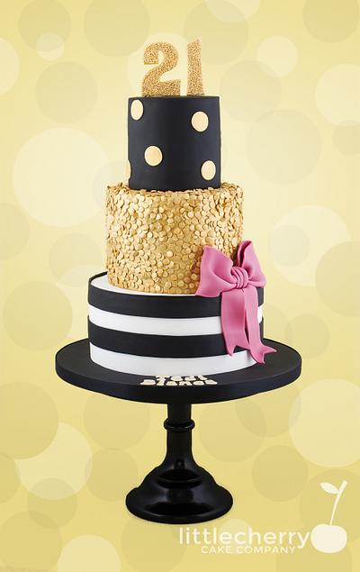 Black, white, gold and a flash of pink - Cake by Little Cherry