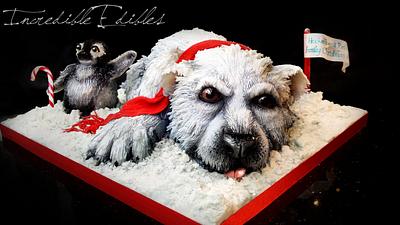 Christmas Polar Bear Cub - Cake by Vicki's Incredible Edibles