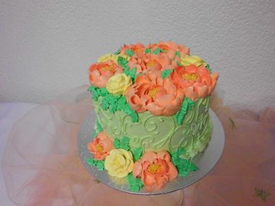 Peach Buttercream Roses - Cake by Michelle