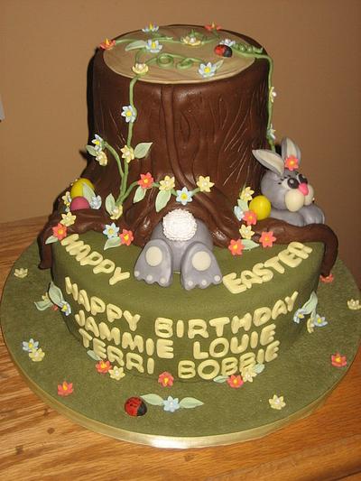 Easter Cake Tree Stump Bunny Rabbit Cake - Cake by Kristen