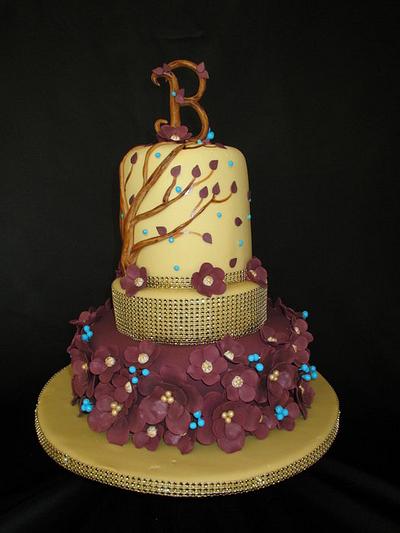 Burgundy and Gold Birthday Cake - Cake by KimJ