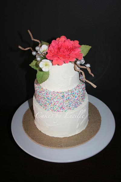 mini 3 tier buttercream with sugar flowers - Cake by cakesbylucille