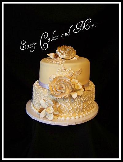 Ivory Scroll Cake - Cake by SassyCakesandMore