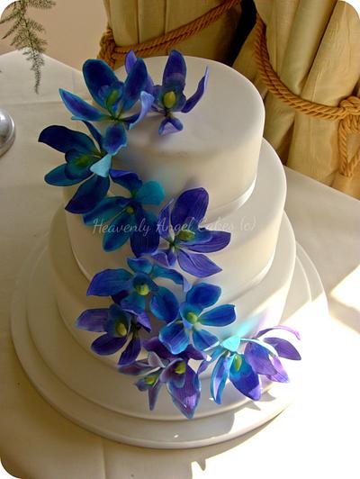 A blue dendrobium Wedding - Cake by Heavenly Angel Cakes