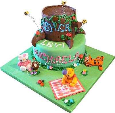Winnie the Pooh & Friends (Tigger & Hello Kitty) Cake - Cake by Cara Maartens