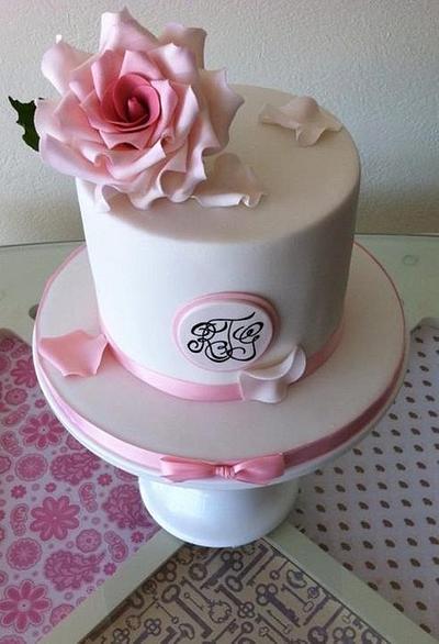 Simple pink & white small wedding reception couples cake - Cake by Christie