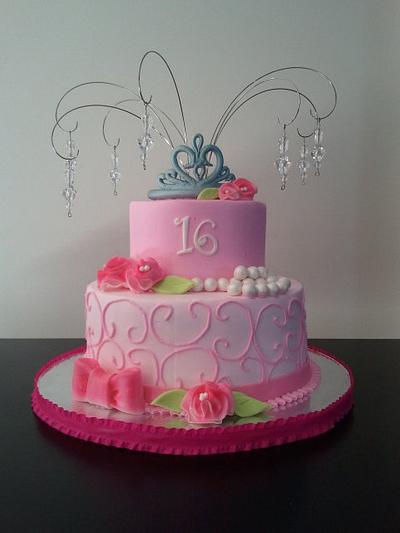 Sweet 16 Cake, Buttercream icing, fondant accents - Cake by Rebecca
